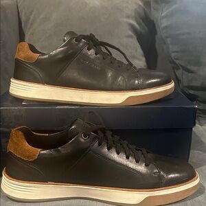 Cole Haan Men's Black Leather Sneakers with Brown Accents